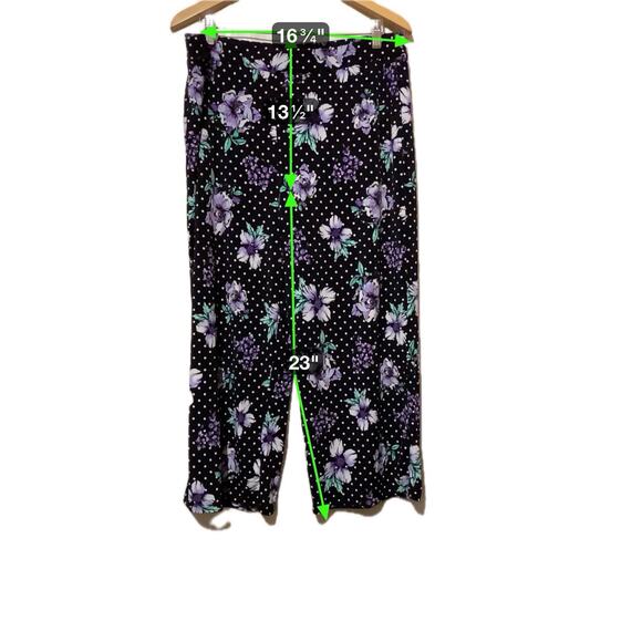 Susan Graver Liquid Knit Floral Polka Dot Wide Leg Cropped Pants Sz L Pull On - Picture 7 of 7